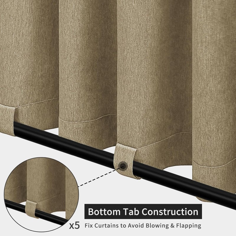 Easy-Going Linen Look Outdoor Curtains Waterproof Windproof Porch Curtains, Soft Thicken Outdoor Privacy Curtains for Patio, Gazebo, Grommet Top and Tab Bottom Drape, 1 Panel, 110x84 inch, Khaki - Image 4